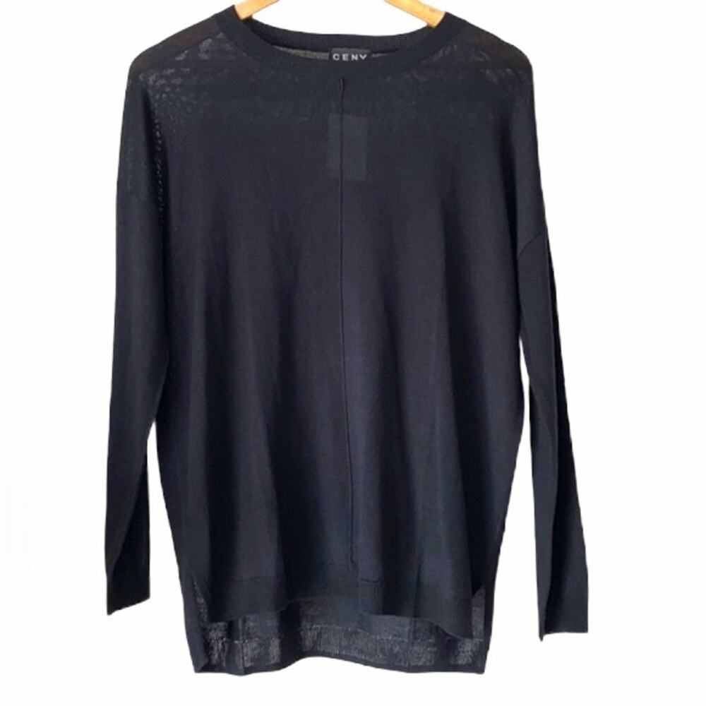 Ceny Women's Semi Sheer Lightweight Crew Sweater Top Medium Black NWT